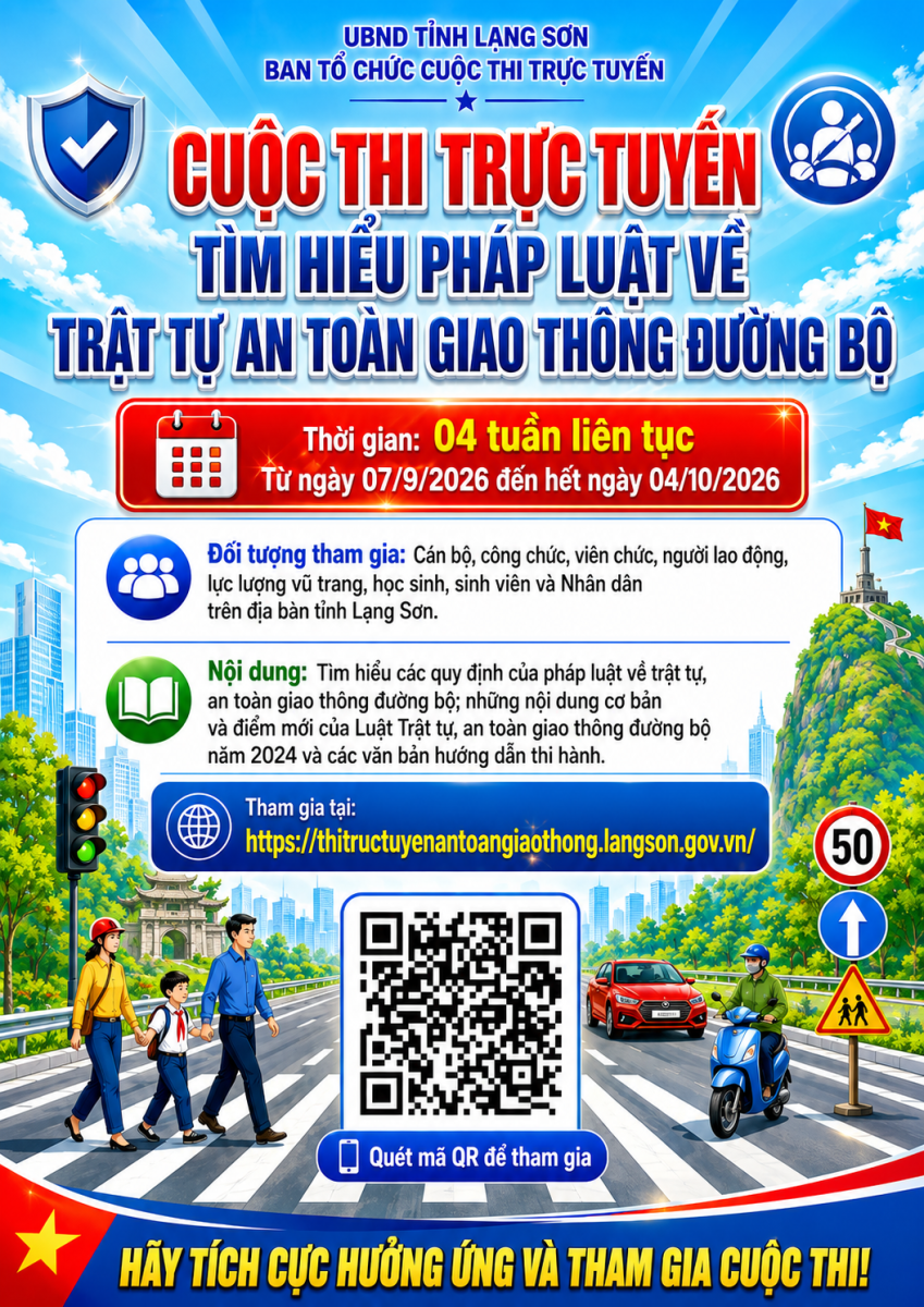 Kế hoạch tổ chức Cuộc thi trực tuyến "Tìm hiểu pháp luật về trật tự an toàn giao thông đường bộ" trên địa bàn tỉnh Lạng Sơn